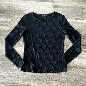 EUC Vintage Giorgio Armani Textured Black Crinkle Long Sleeve Top IT 40 US Small